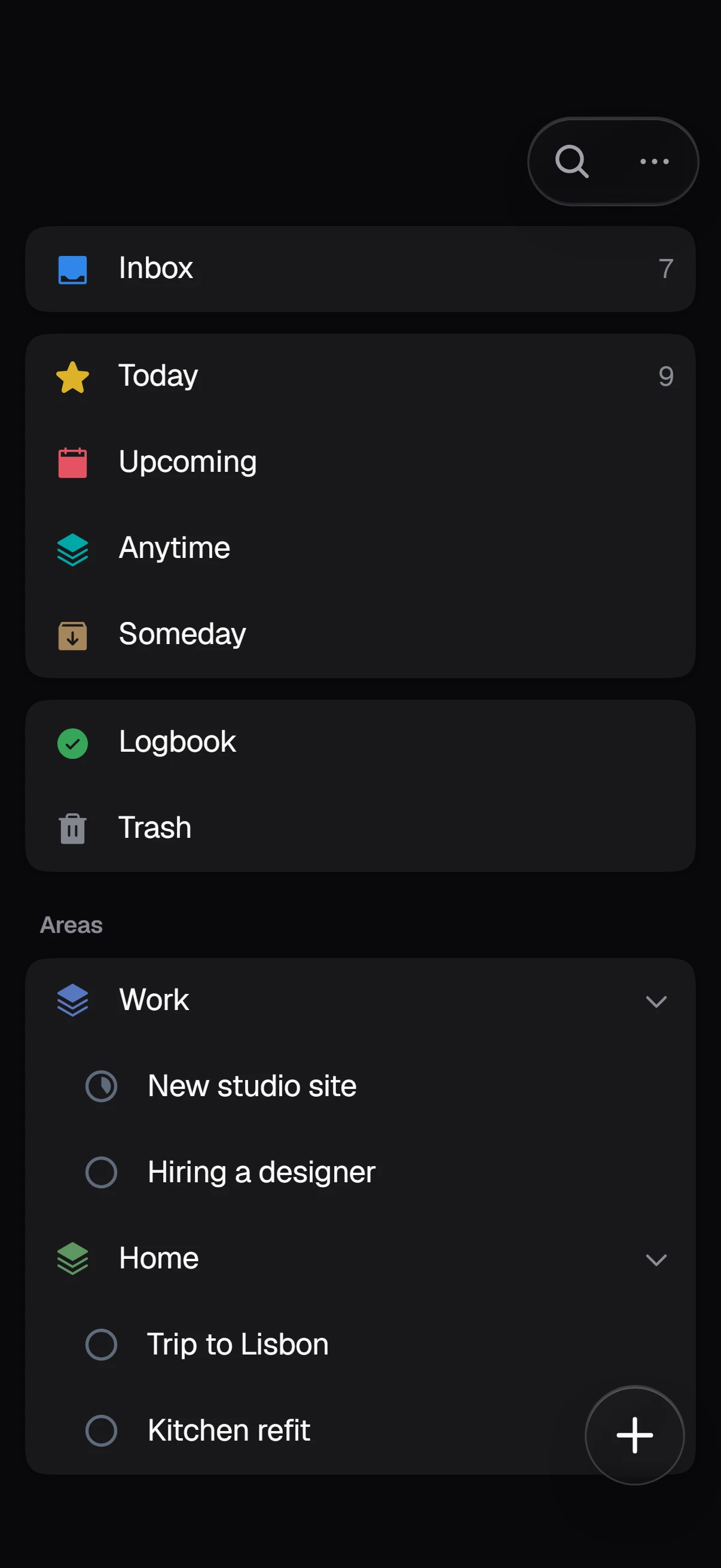 Dos in the dark theme: a task is ticked and its page opens