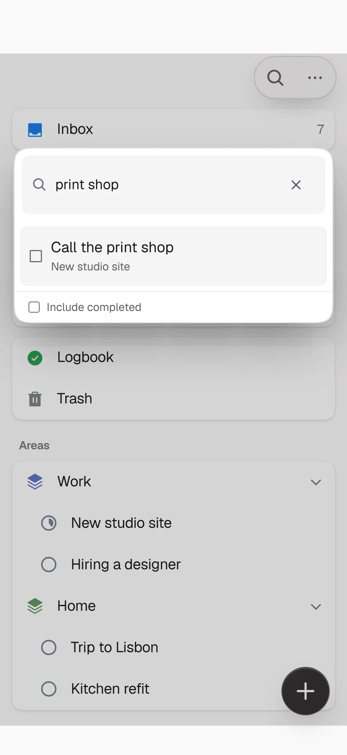 Search: a few letters find a task and open it